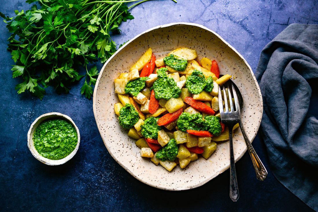 ROASTED ROOT VEGETABLES WITH DAIRY-FREE PARSLEY PESTO-2