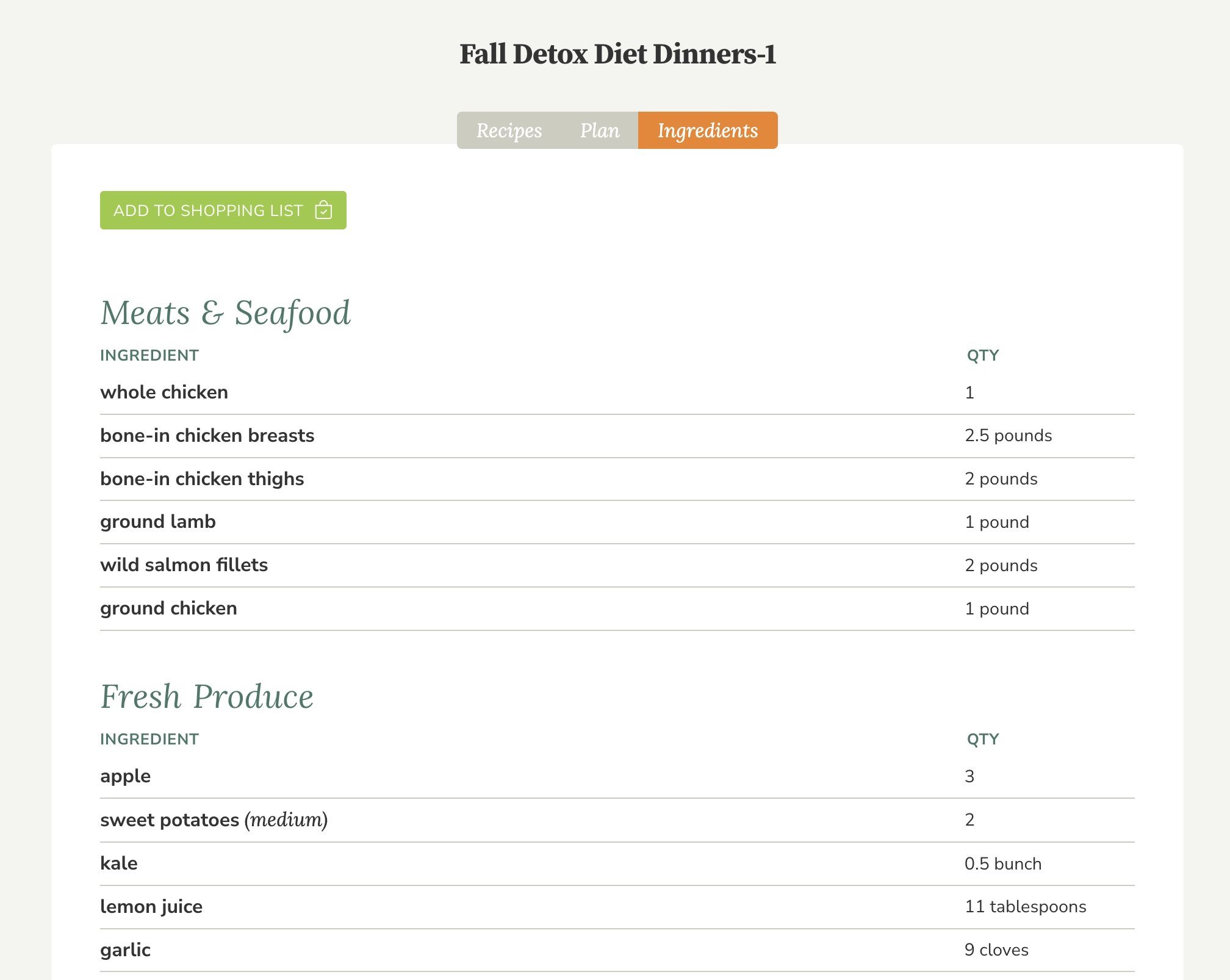 GROCERY LIST MEAL PLAN SAMPLE