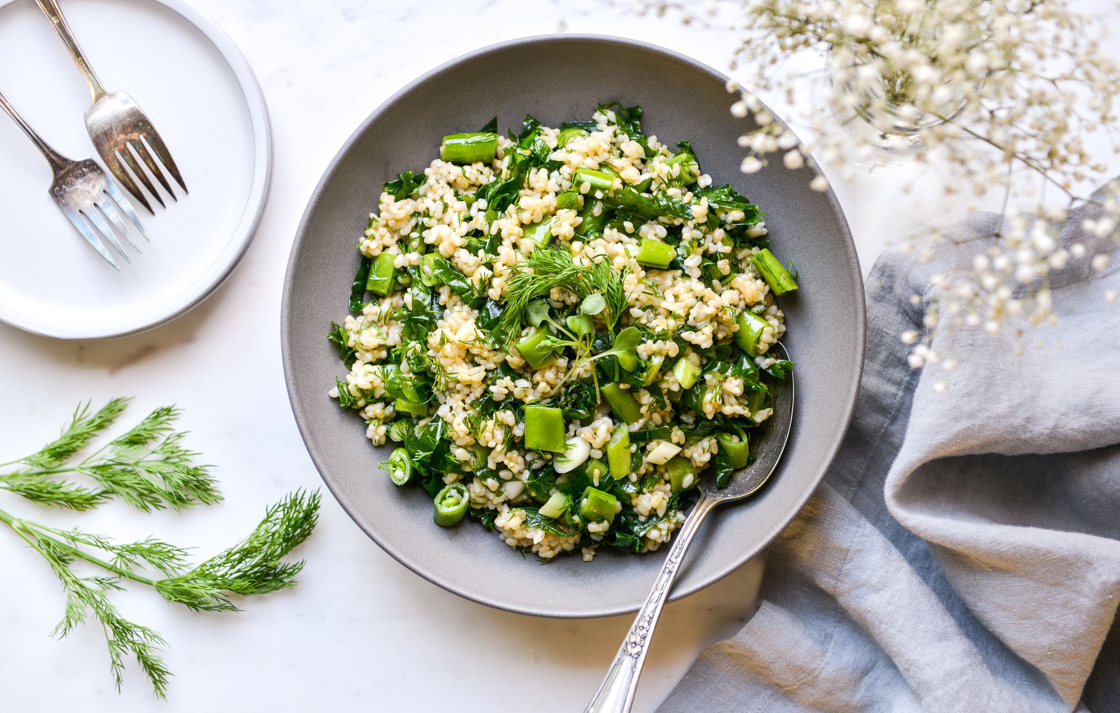 BROWN RICE-KALE-PEA-DILL-LEMON SALAD-1