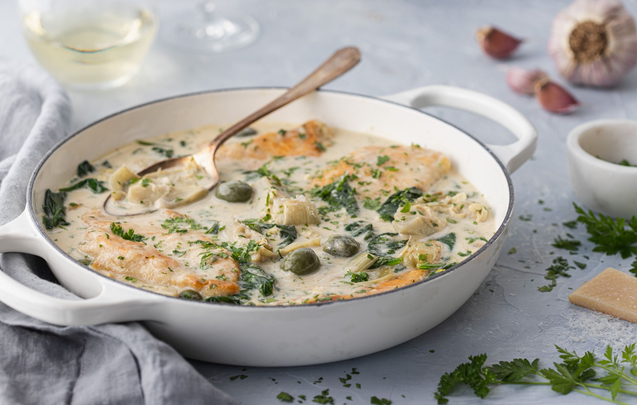 Chicken with Creamy Spinach and Artichokes