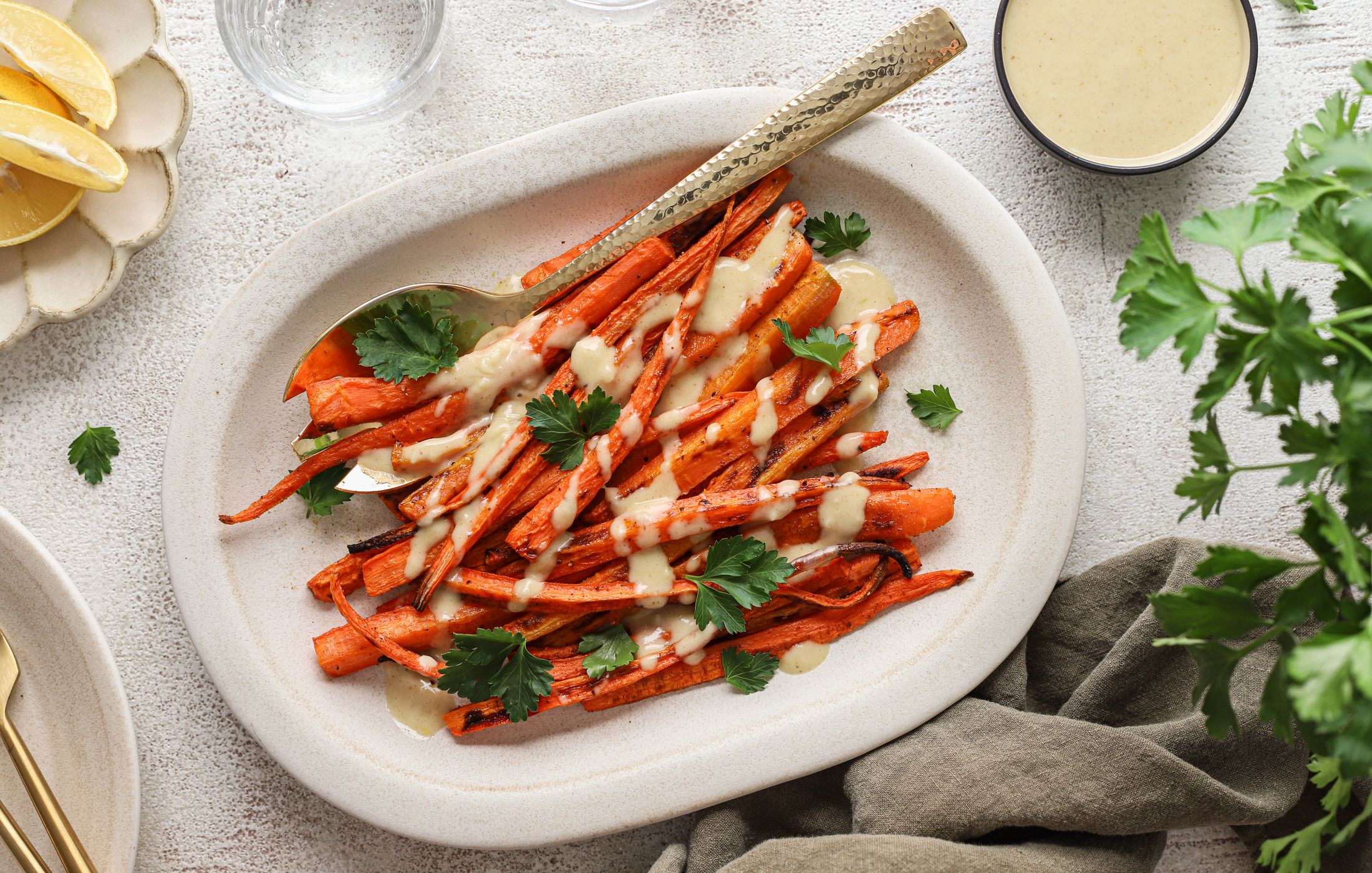 Cumin Roasted Carrots with Lemon Tahini Sauce