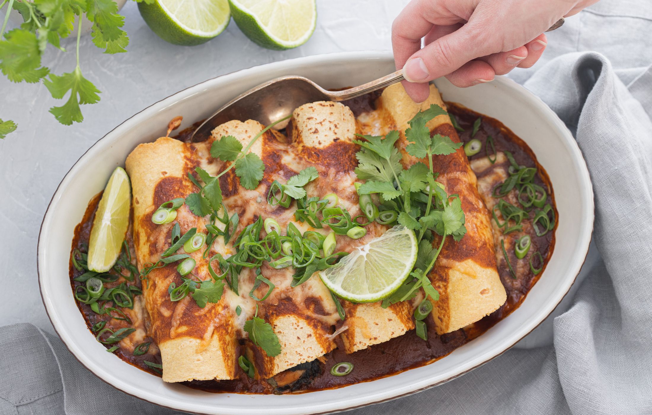 Low-FODMAP Chicken and Kale Enchiladas