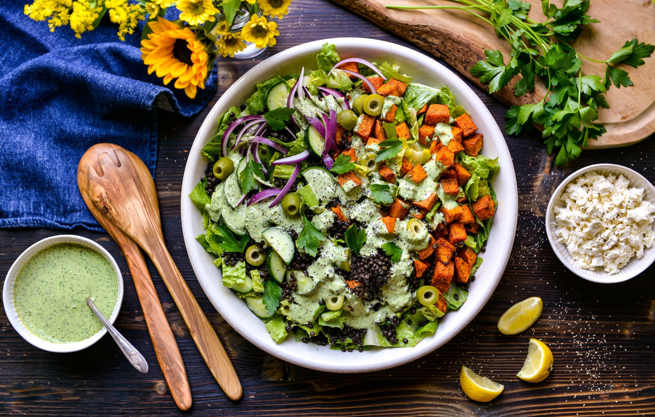 MOROCCAN LENTIL SWEET POTATO SALAD PARSLEY TAHINI DRESSING-1