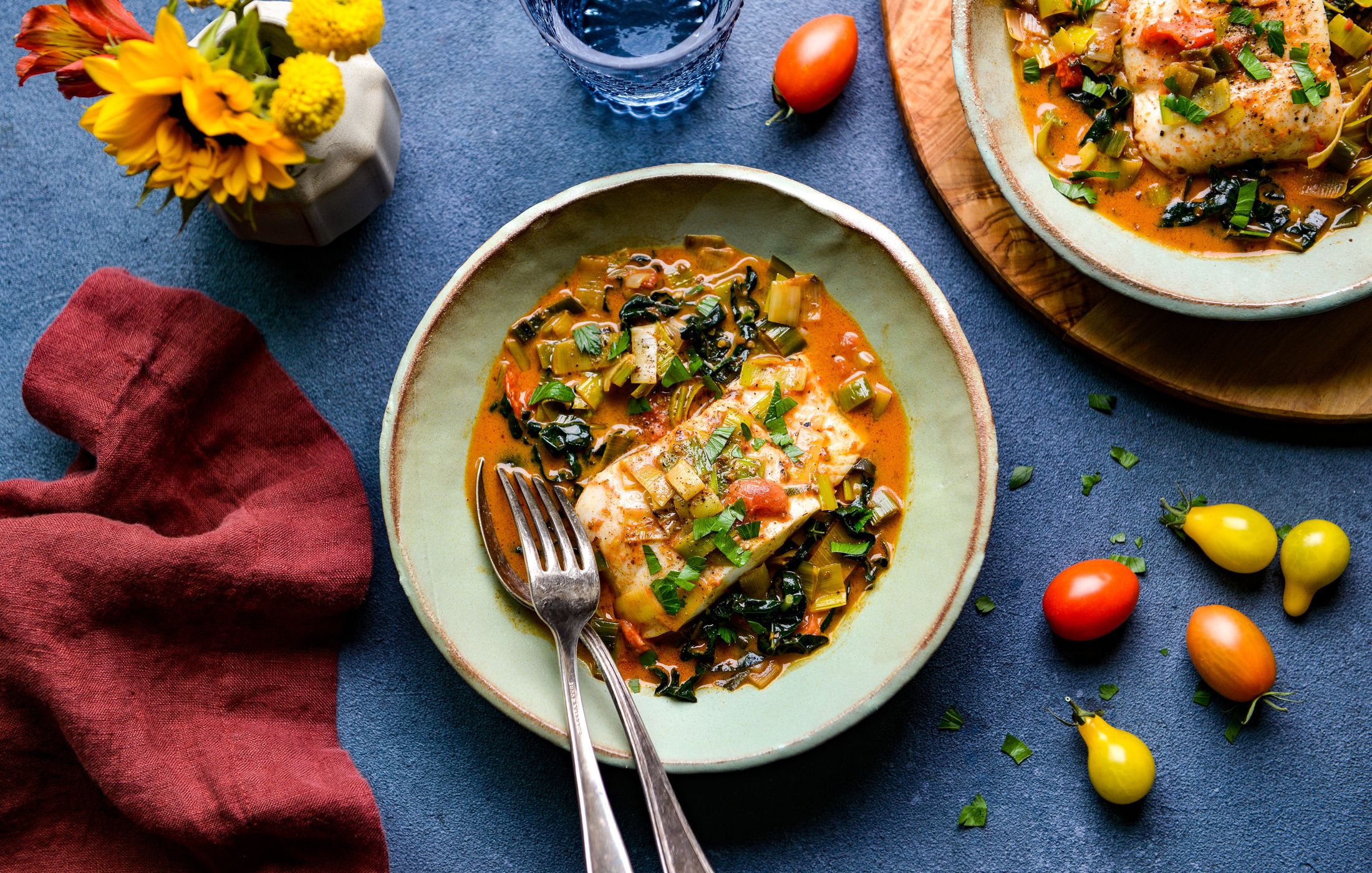 POACHED HALIBUT WITH LEEKS AND KALE-1