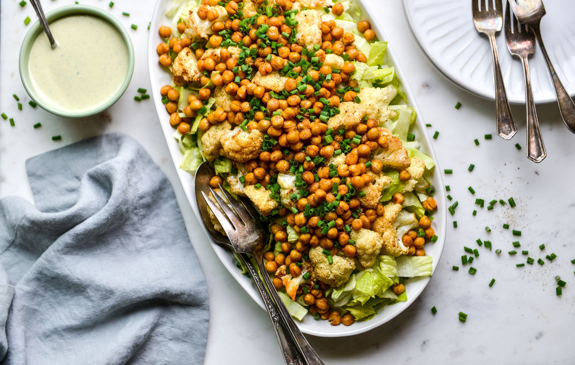 ROASTED CAULIFLOWER AND CHICKPEA SALAD WITH VEGAN CAESAR DRESSING-2