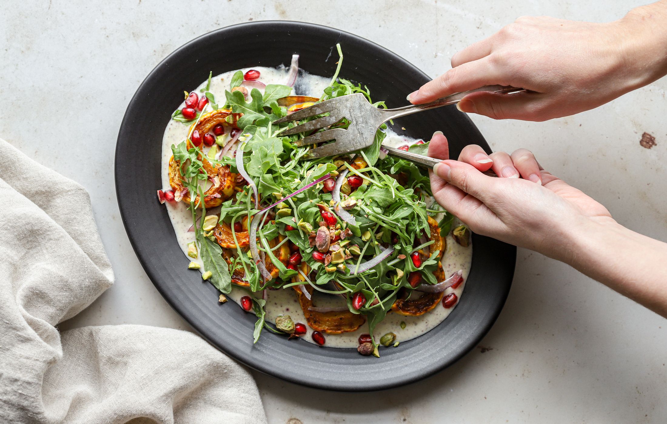 Roasted Squash Salad with Sumac Yogurt Dressing