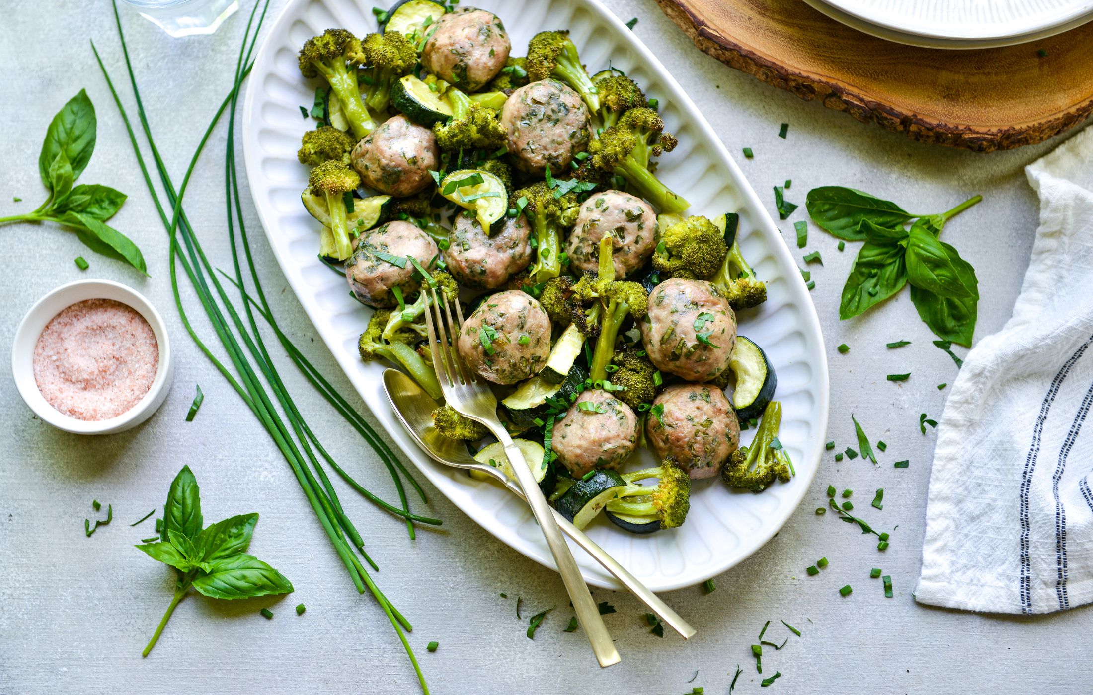 SHEET PAN TURKEY-BASIL MEATBALLS AND VEGETABLES-1