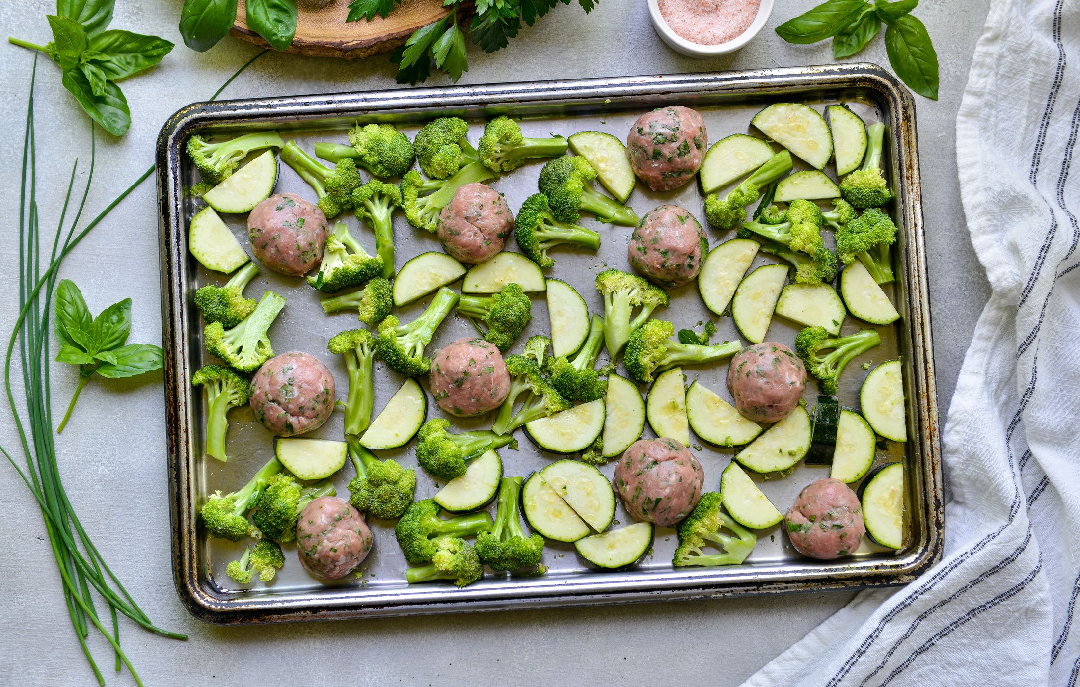 SHEET PAN TURKEY-BASIL MEATBALLS AND VEGETABLES-2