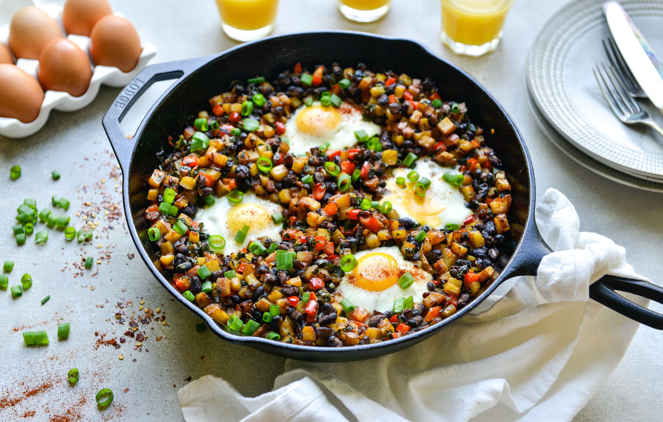 SKILLET POTATOES BLACK BEANS EGGS-1