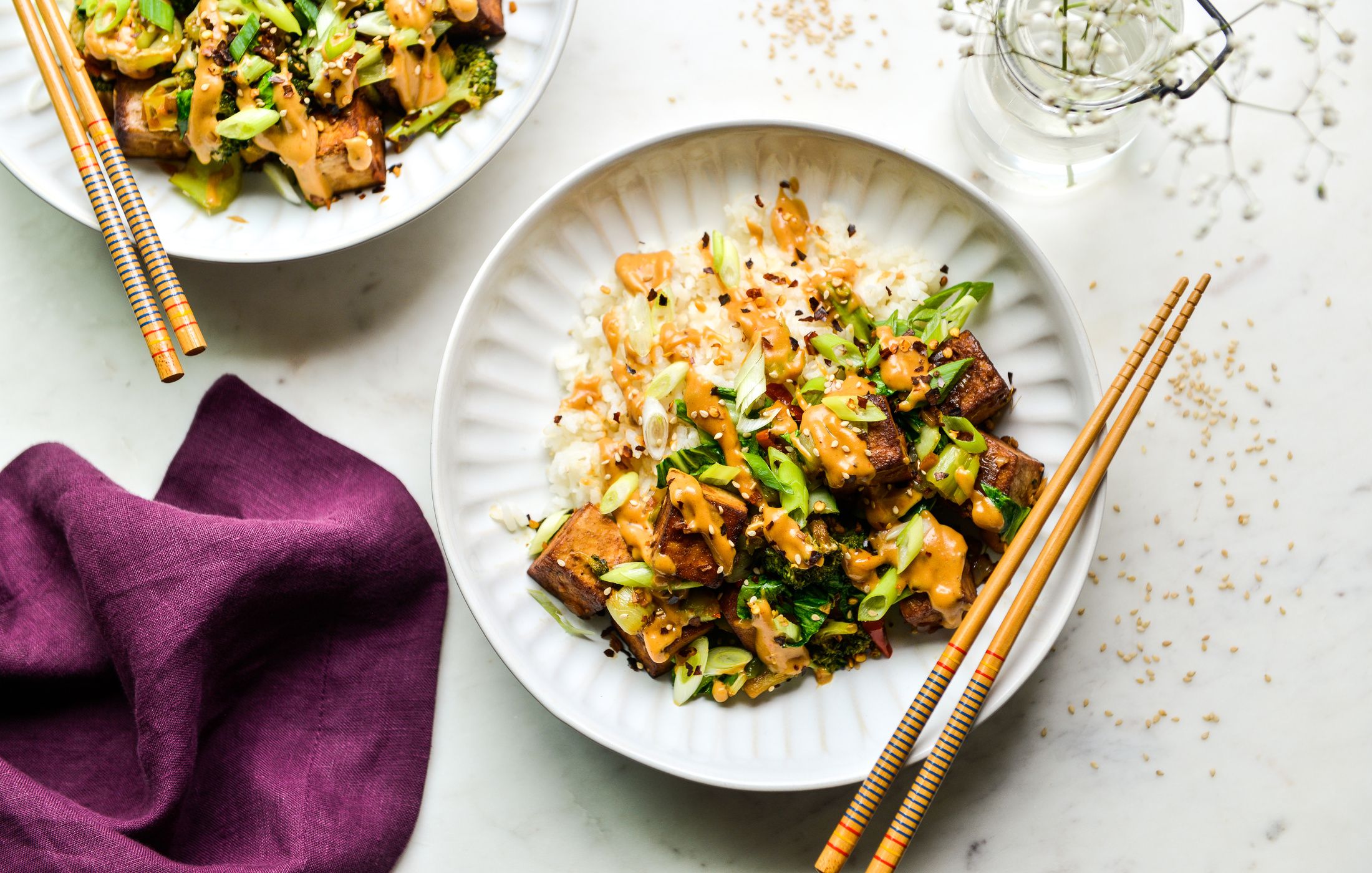 SPICY TOFU BROCCOLI STIR FRY WITH PEANUT SAUCE-1