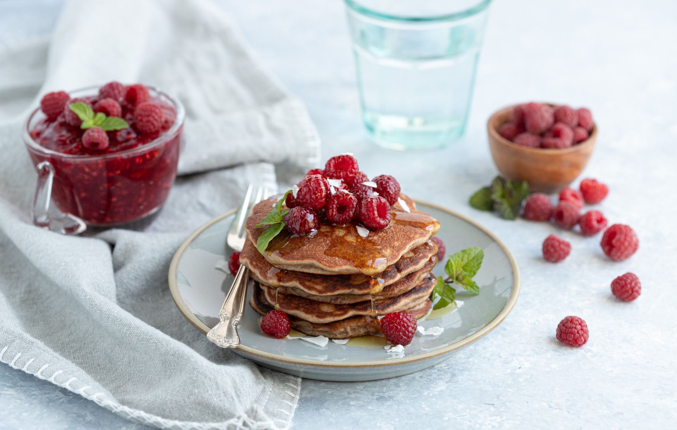 Coconut Raspberry Pancakes