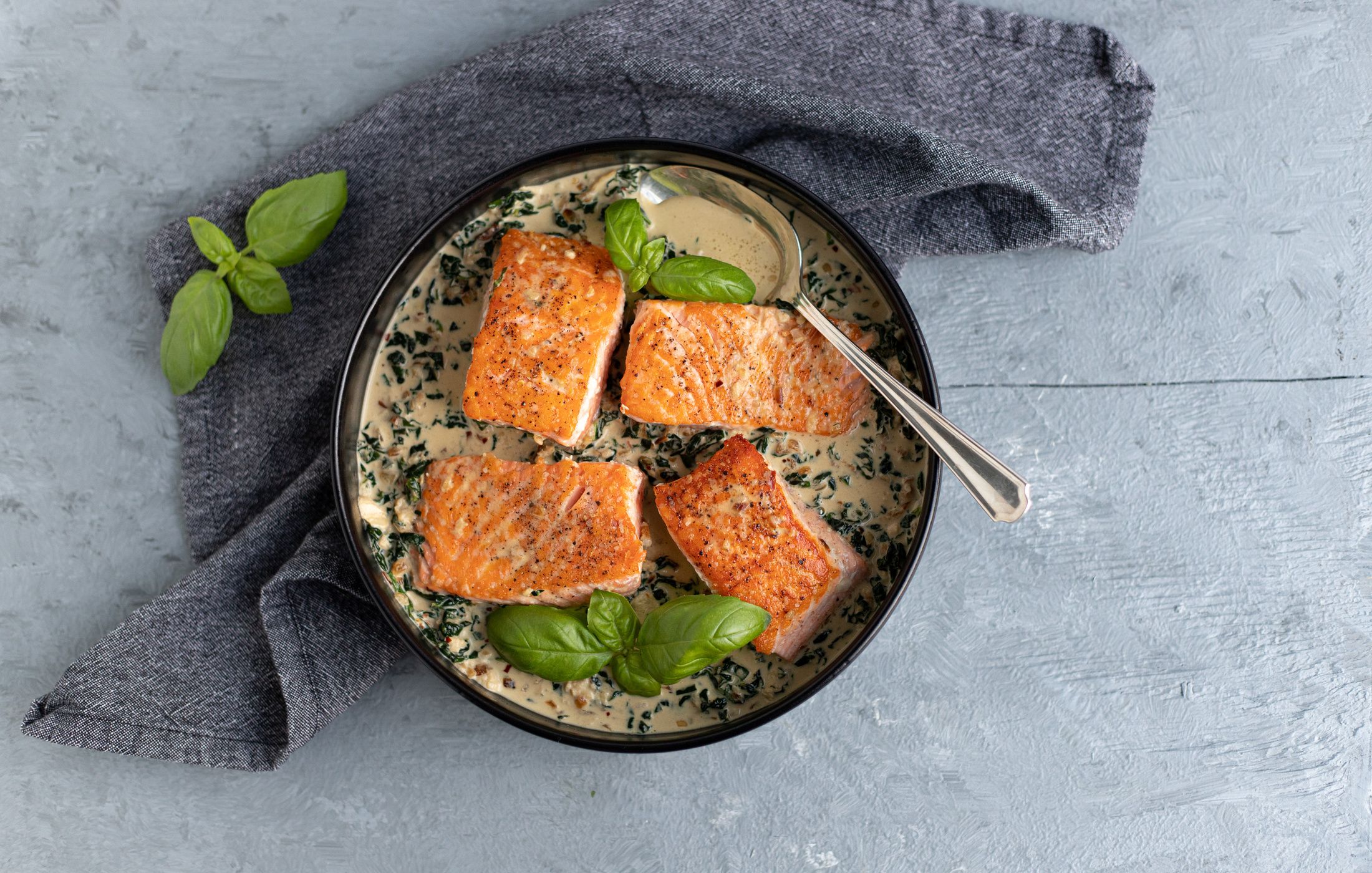 Creamy Garlic Salmon with Kale