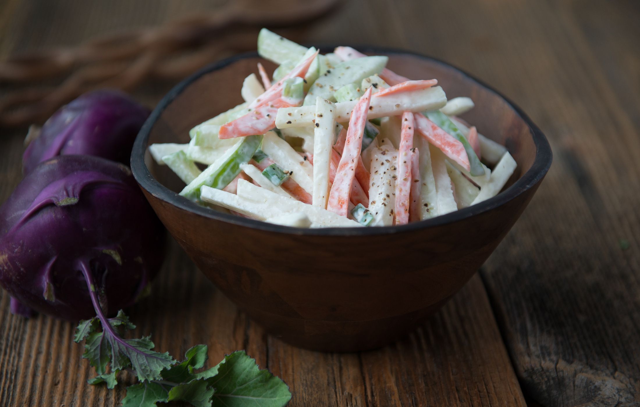 Kohlrabi Apple Slaw with Yogurt Dressing