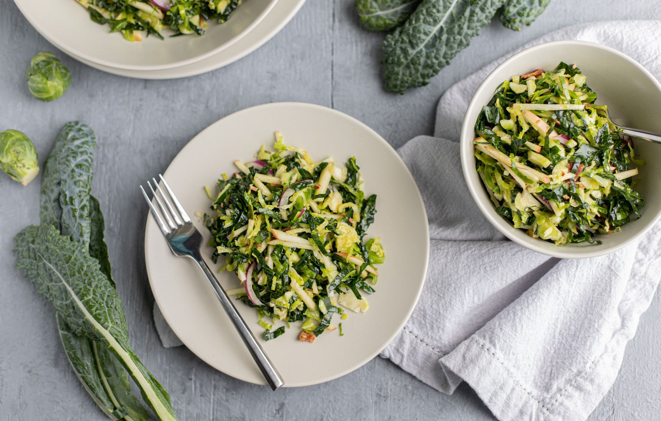 Kale and Brussels Sprout Salad with Bacon and Apples