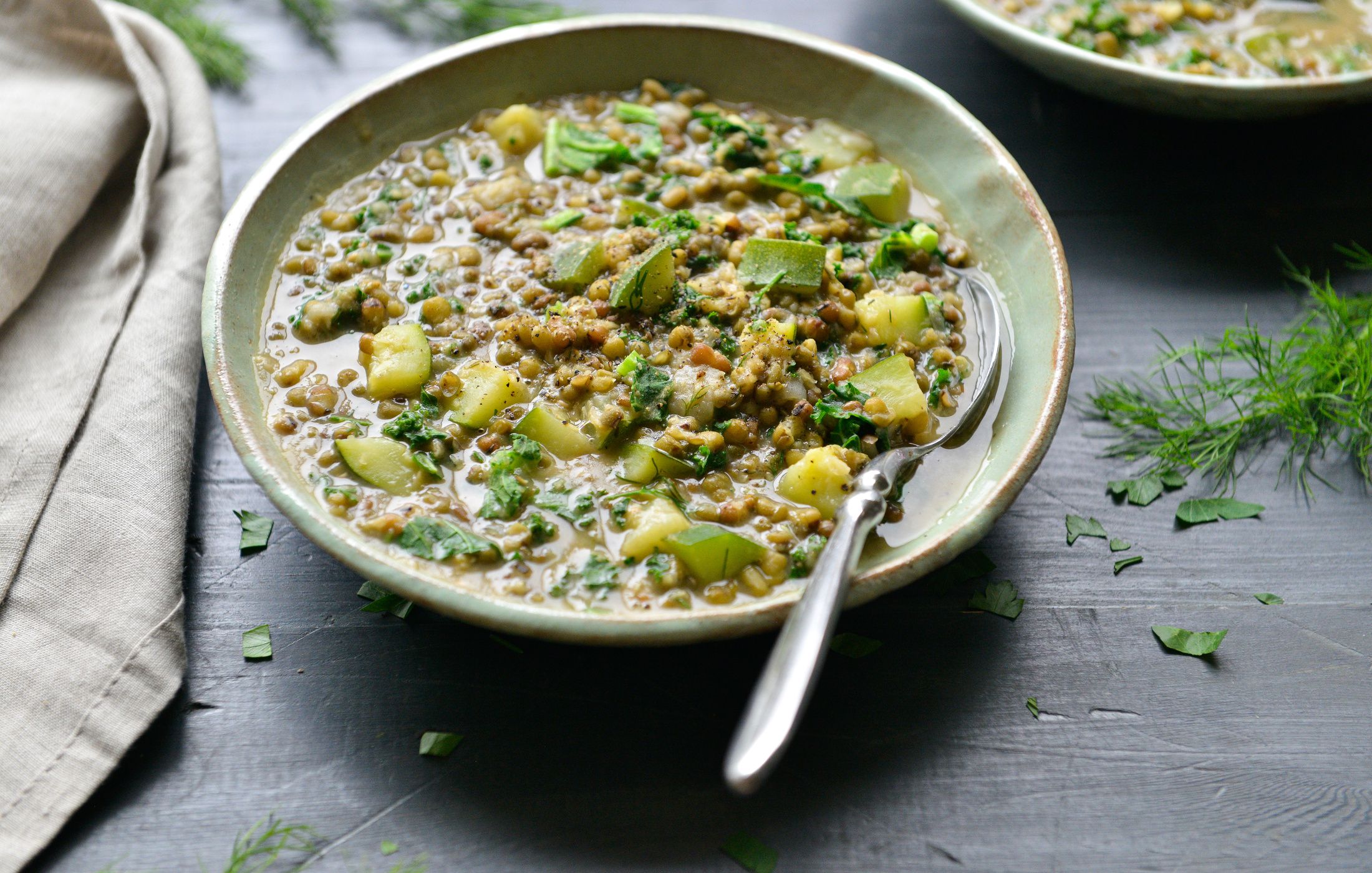 Vegan Mung Bean, Zucchini, and Dill Soup