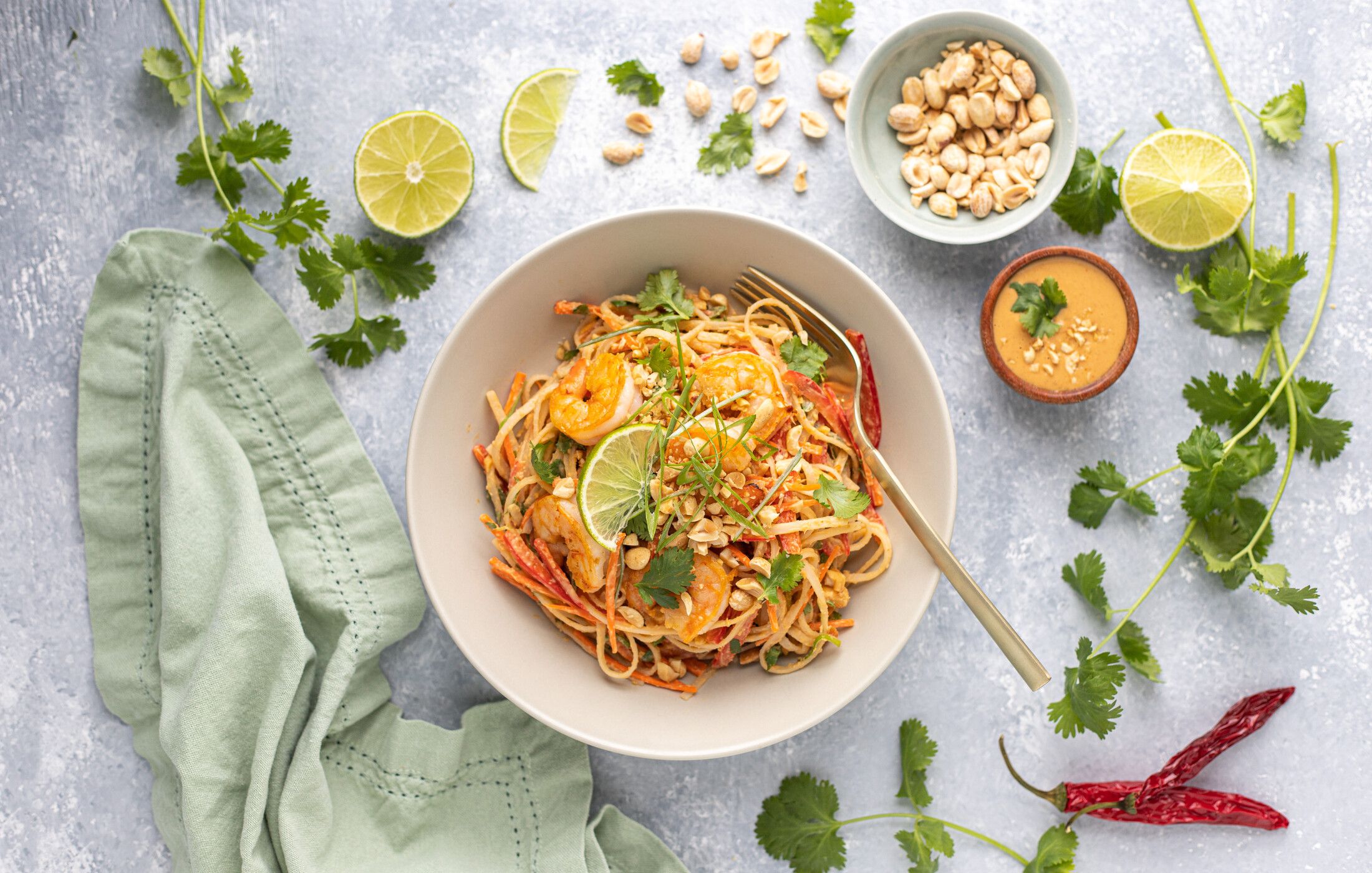 Peanut Rice Noodle Salad with Shrimp 