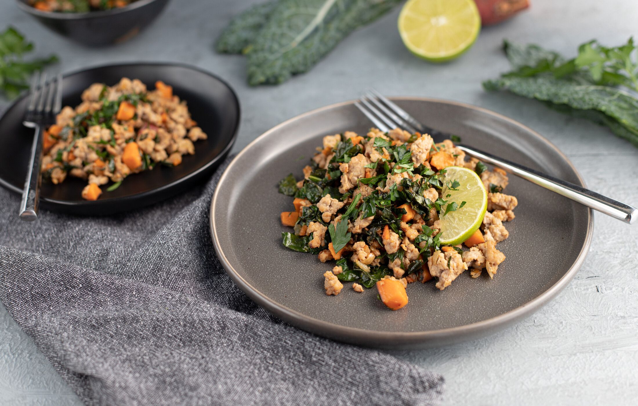 Pork Hash with Sweet Potatoes and Kale