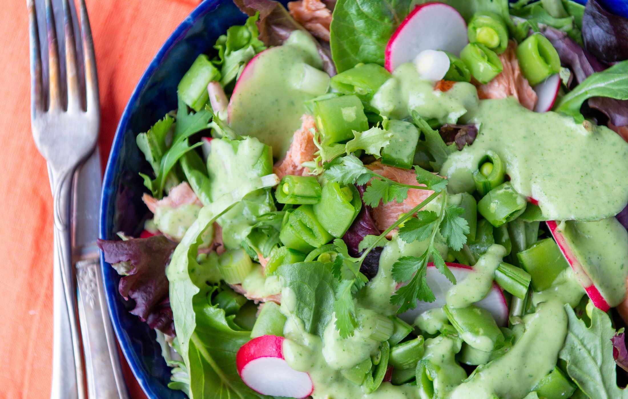 Spring Salad with Snap Peas, Salmon, and Radishes