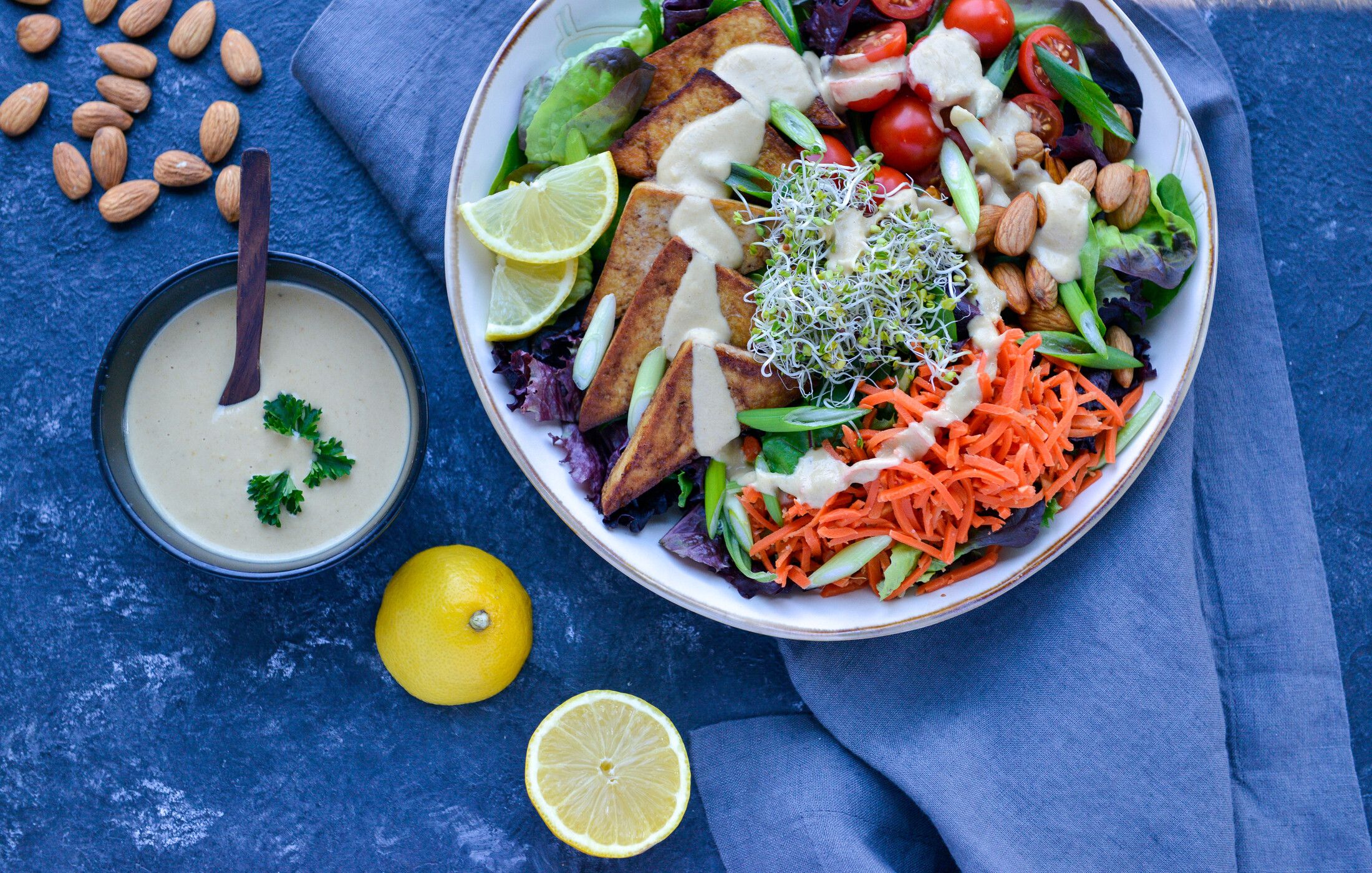 VEGAN Whole Meal Salad with Lemon-Tahini Dressing