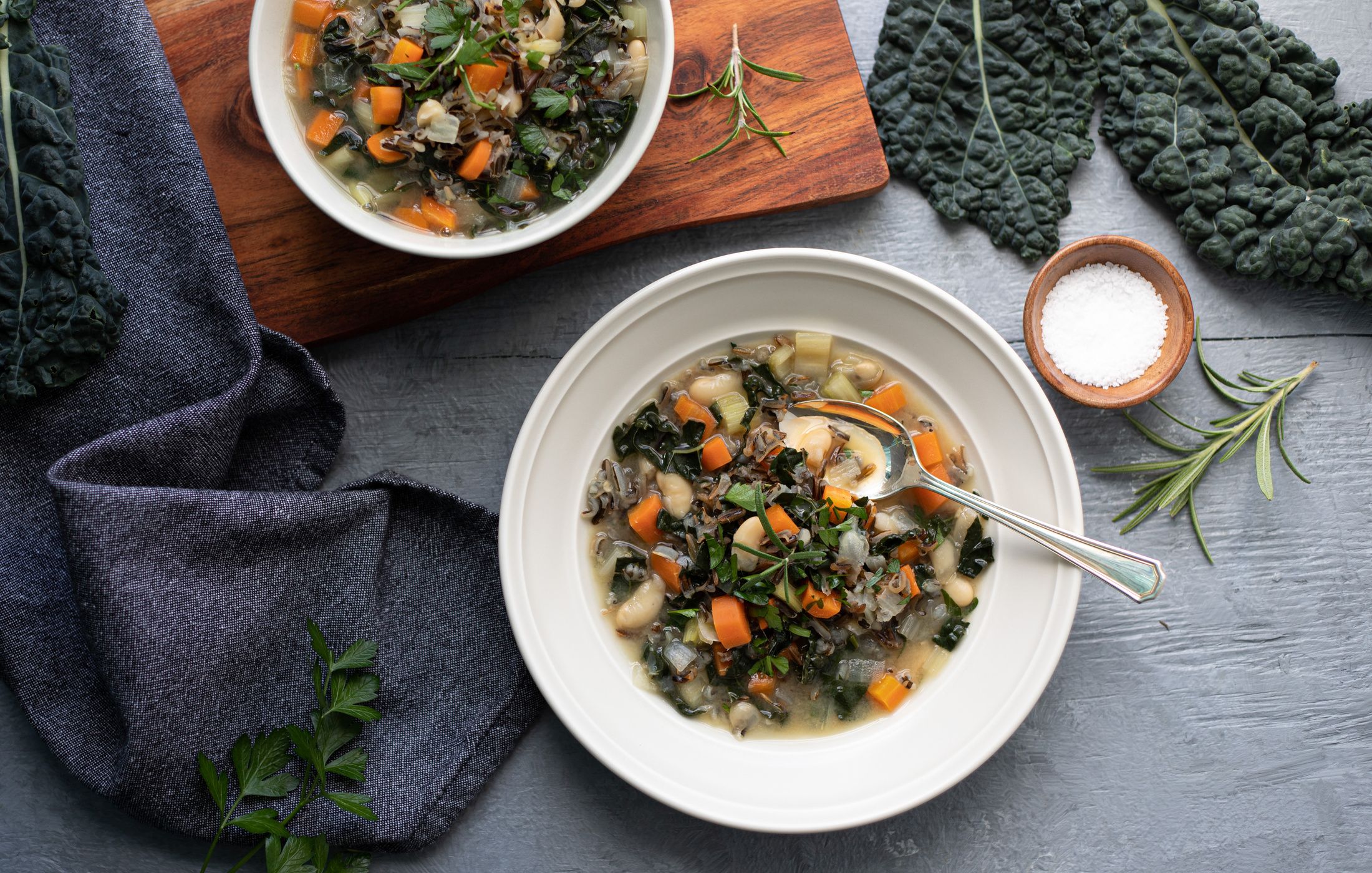 White Bean, Wild Rice, and Kale Soup