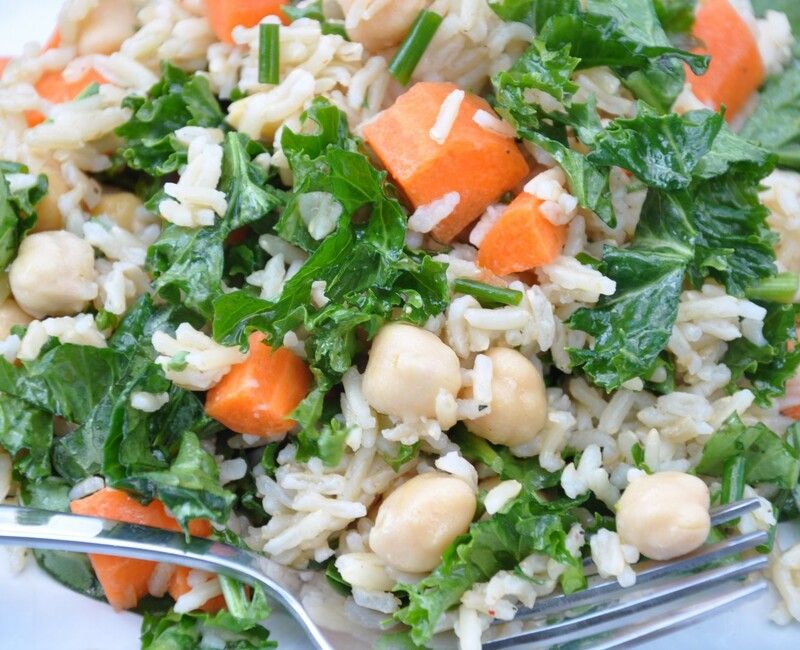 Vegan Rice Garbanzo Bean Kale Salad