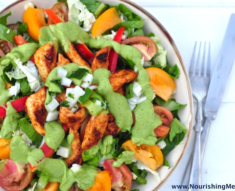 Chicken Fajita Salad with Spicy Avocado Dressing