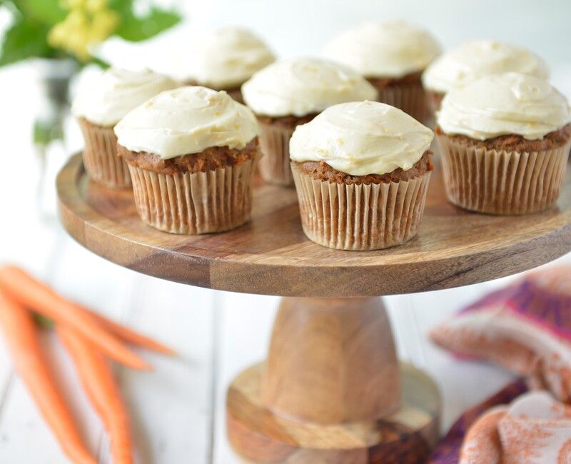 Gluten-Free vegan Carrot Cake Muffins with Honey Cream Cheese Frosting