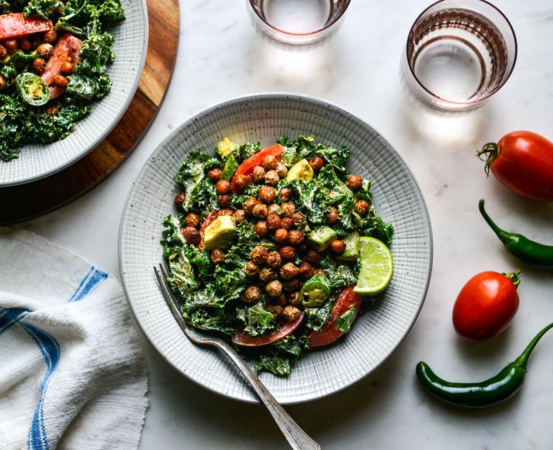 CHIPOTLE ROASTED CHICKPEA KALE TOMATO AVOCADO SALAD-2