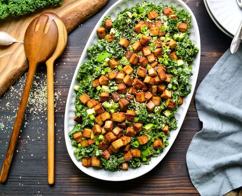 CRISPY TOFU KALE SALAD HEMP DRESSING VEGAN KETO-1