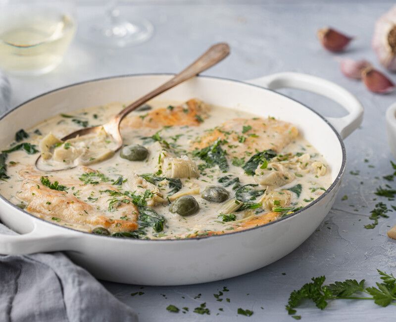 Chicken with Creamy Spinach and Artichokes