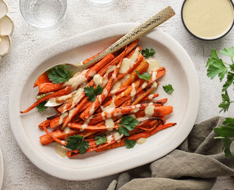 Cumin Roasted Carrots with Lemon Tahini Sauce