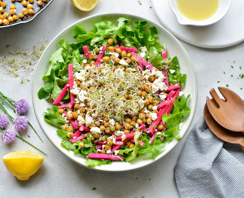 Fried Chickpea Salad with Broccoli Sprouts and Watermelon Radishes-3