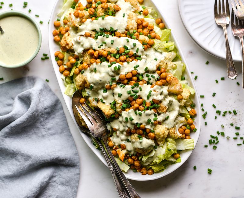 ROASTED CAULIFLOWER AND CHICKPEA SALAD WITH VEGAN CAESAR DRESSING-1