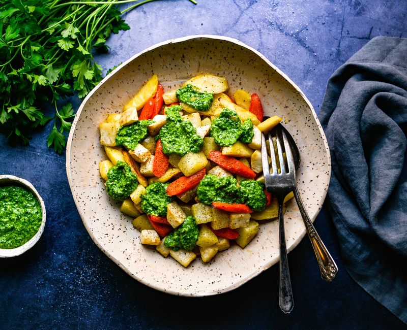 ROASTED ROOT VEGETABLES WITH DAIRY-FREE PARSLEY PESTO-2