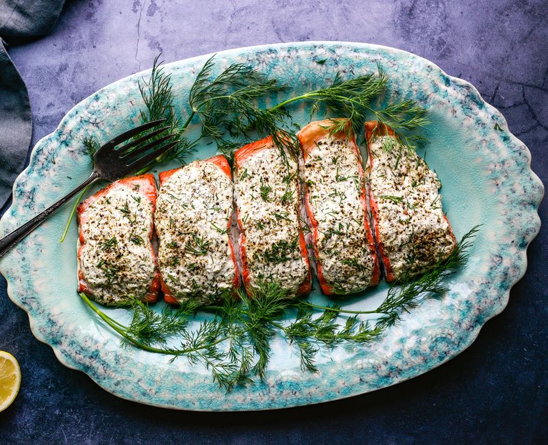 ROASTED WILD SALMON WITH DILL AND GOAT CHEESE-1