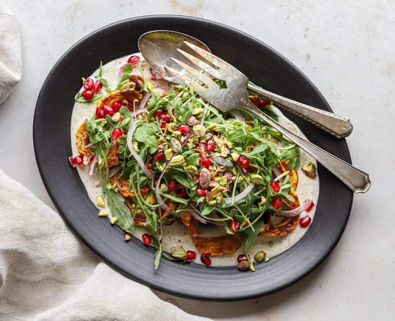 Roasted Squash Salad with Sumac Yogurt Dressing