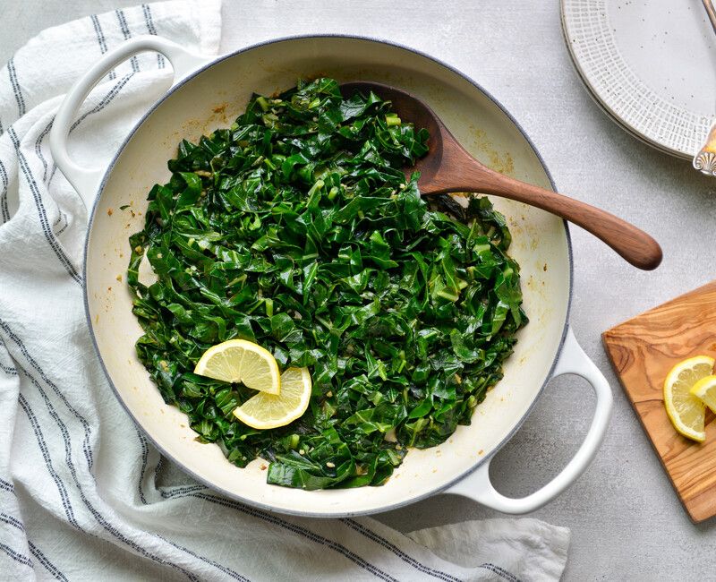 SAUTEED KOHLRABI GREENS WITH LEMON AND GARLIC