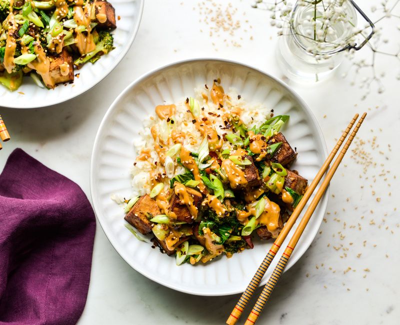 SPICY TOFU BROCCOLI STIR FRY WITH PEANUT SAUCE-1