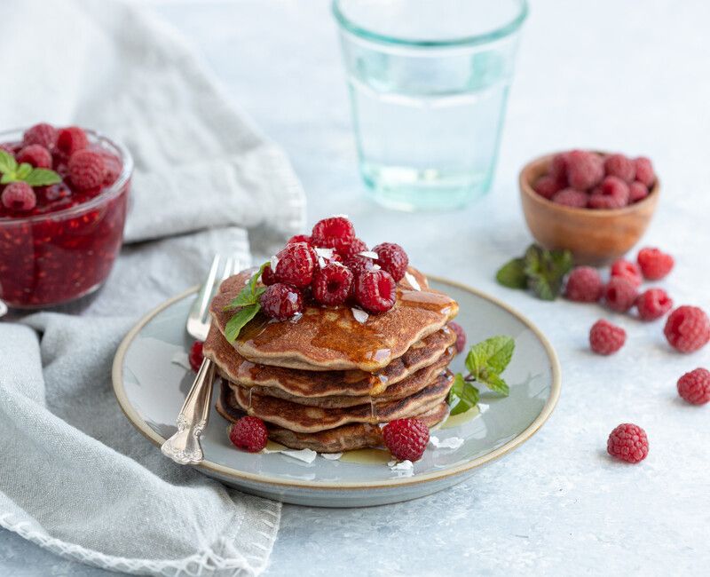 Coconut Raspberry Pancakes