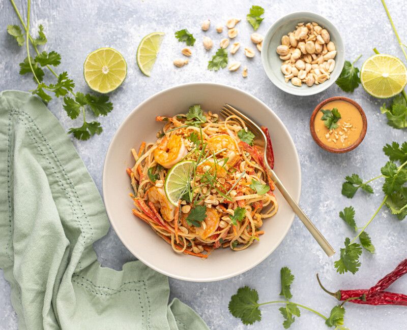 Peanut Rice Noodle Salad with Shrimp 