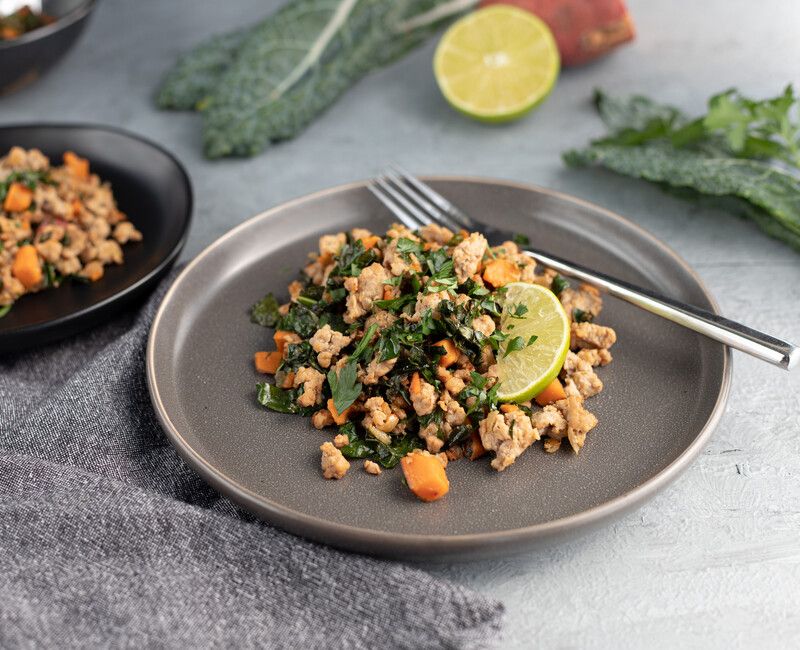 Pork Hash with Sweet Potatoes and Kale