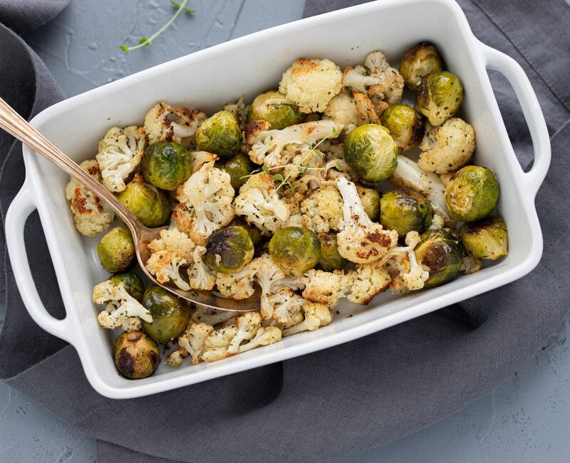 Roasted Brussels Sprouts and Cauliflower