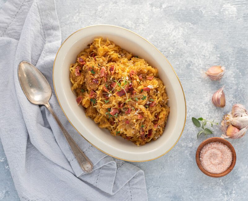 Spaghetti Squash with Caramelized Onions and Bacon