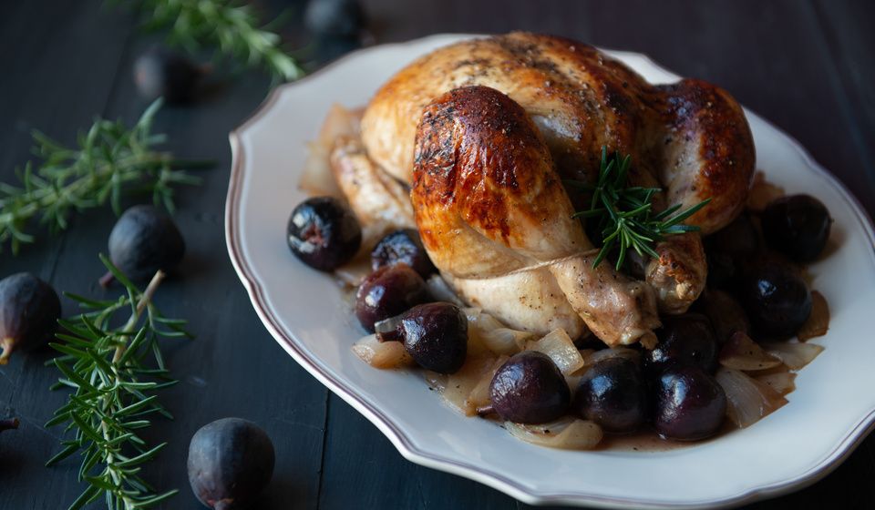 WHOLE ROASTED CHICKEN WITH FIGS AND SWEET ONIONS